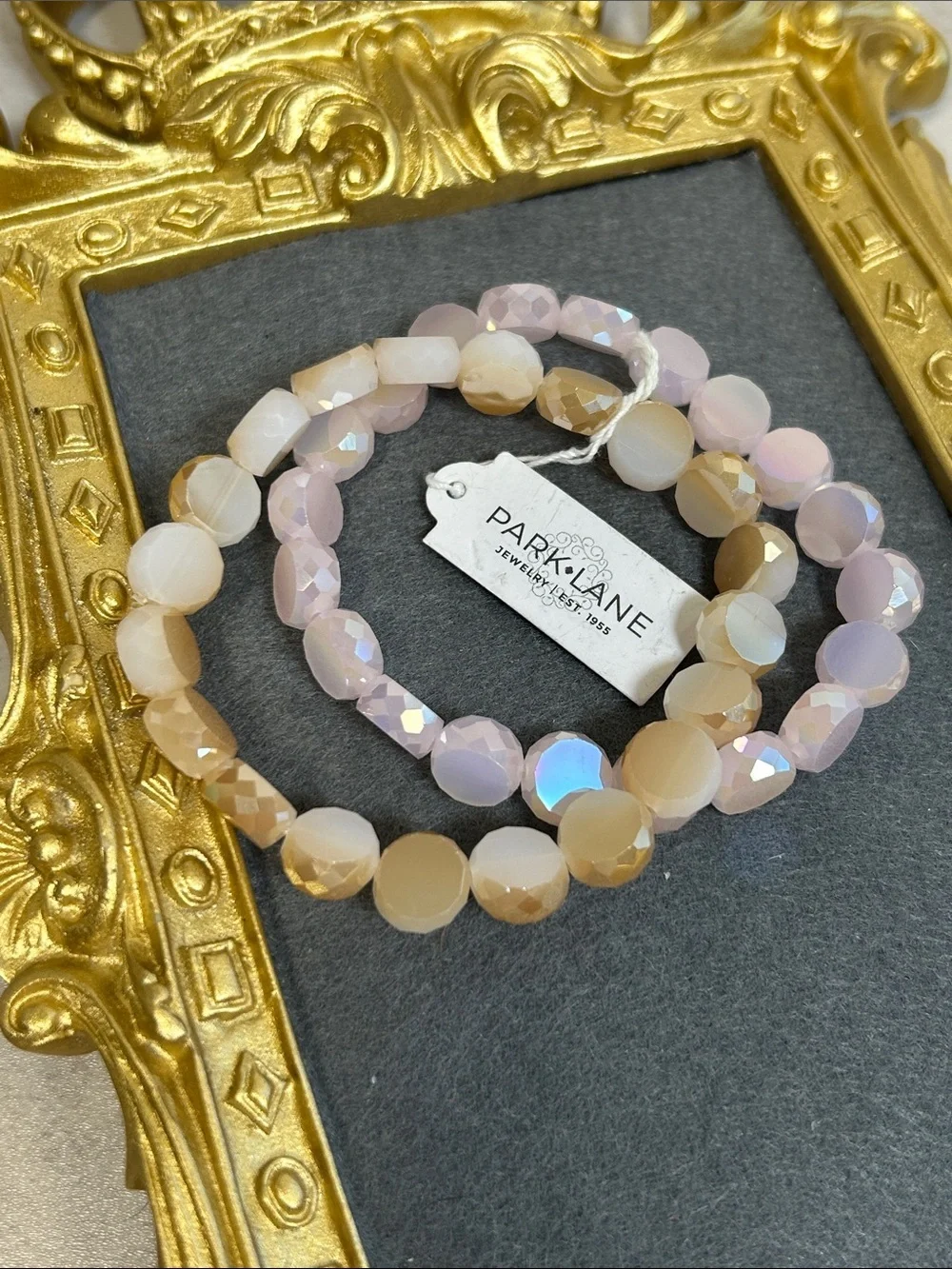 2 Faceted Round Crystal Bead Stretch Bracelets - Pink & Beige